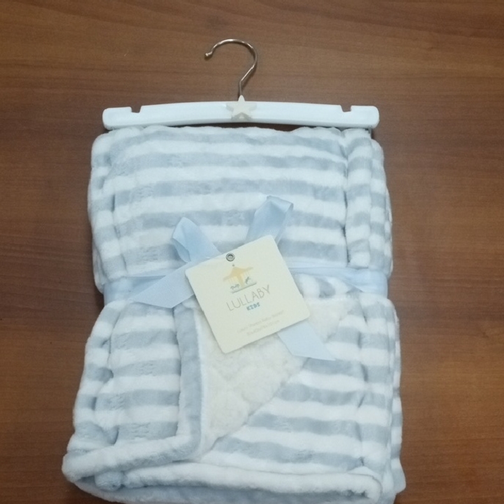*3/$10* Baby Blue & White Striped Plush Baby Blanket
